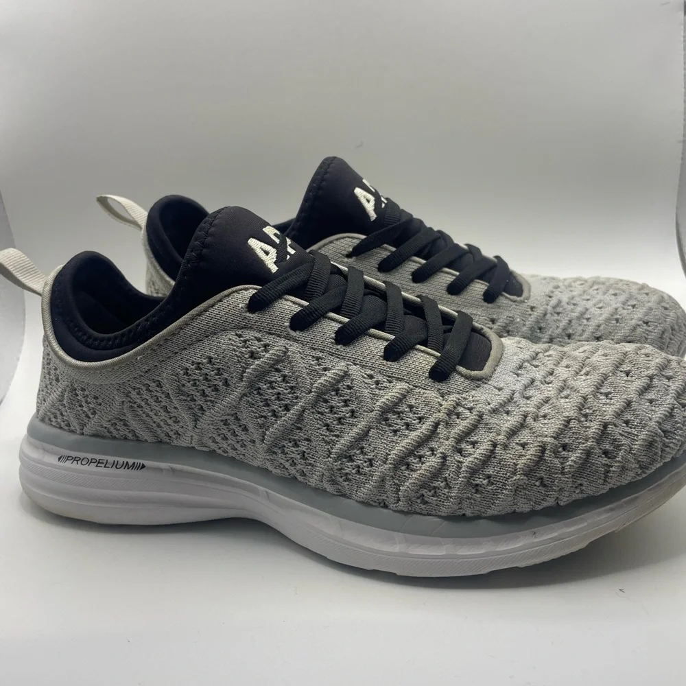 APL womans Gray Knit Athletic Sneakers with Black Accents‎